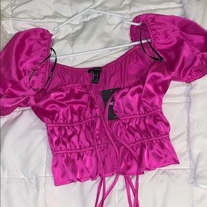 Puff sleeve satin shirt